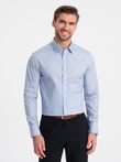 Cămașă bărbătească din bumbac cu micromotive REGULAR FIT - albastru deschis V2 OM-SHCS-0152