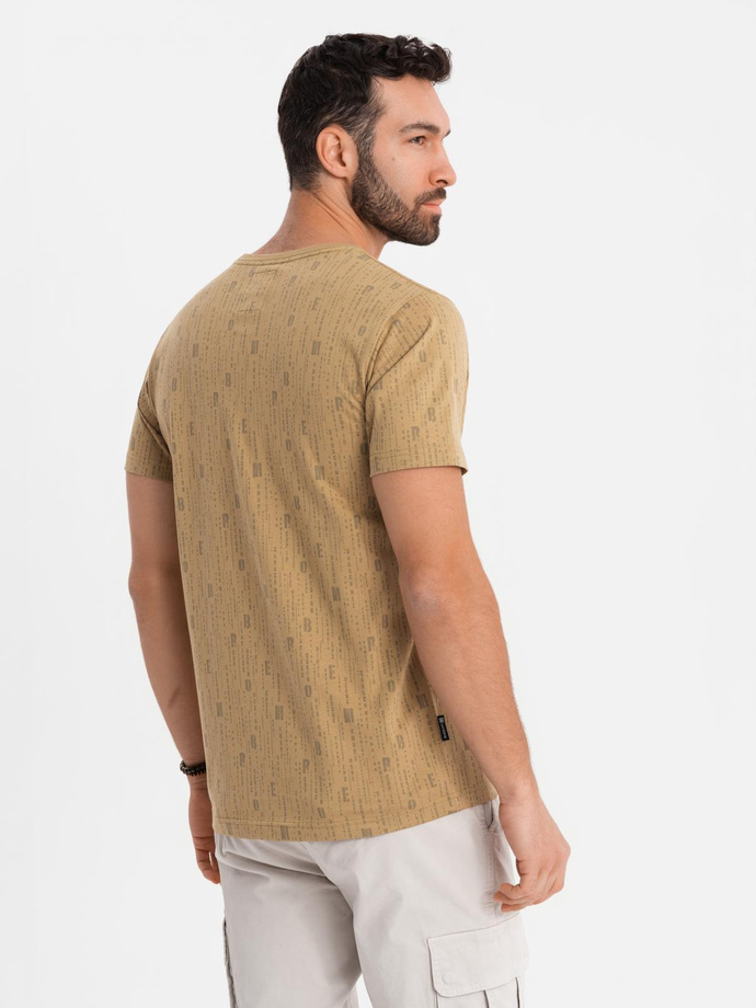 Tricou din bumbac imprimat cu decolteu rotund - verde măslin închis V3 OM-TSFP-0225