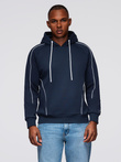 Men's sweatshirt with contrast stitching and hood - navy blue V2 OM-SSNZ-0250