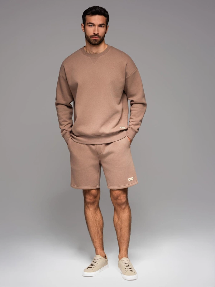 UNISEX tracksuit set sweatshirt + shorts - brown V16 Z108
