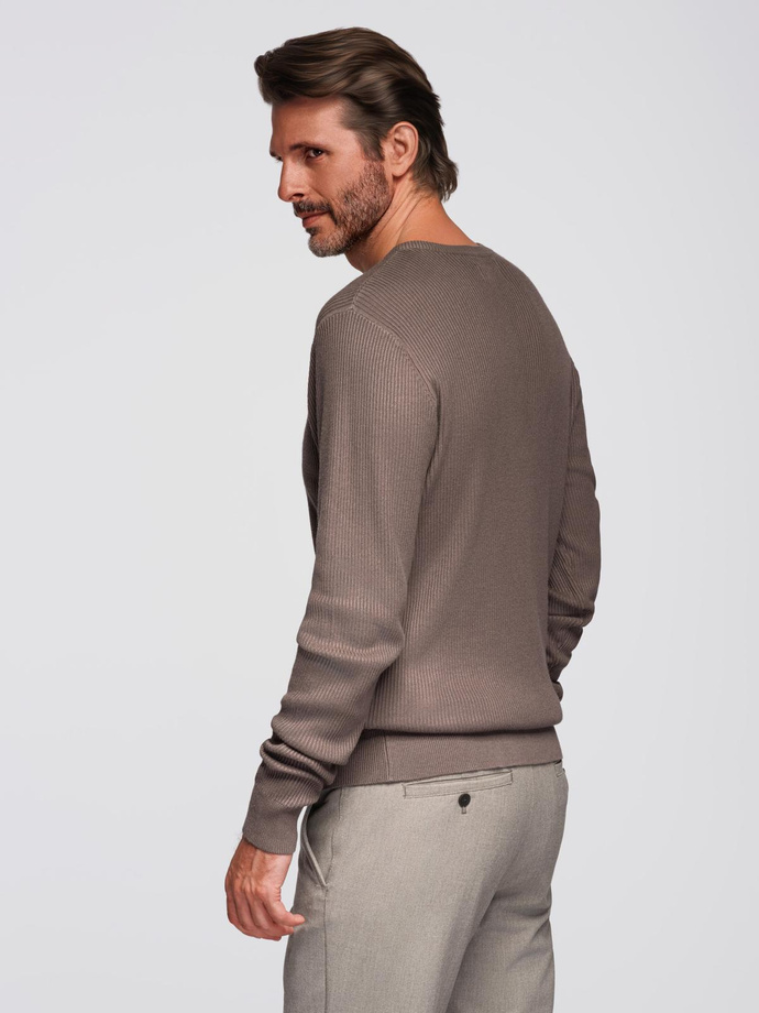 Men's ribbed sweater with buttons at the neckline - ash V4 OM-SWSW-0182