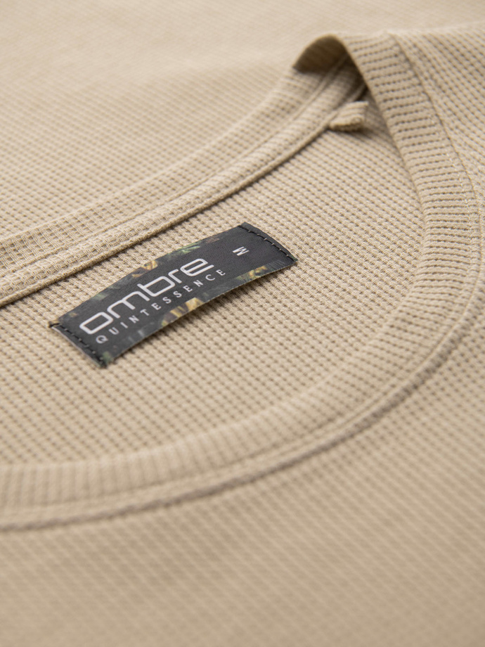 Pánské tričko s kulatým výstřihem a vaflovou texturou - sand V2 OM-TSCT-0197