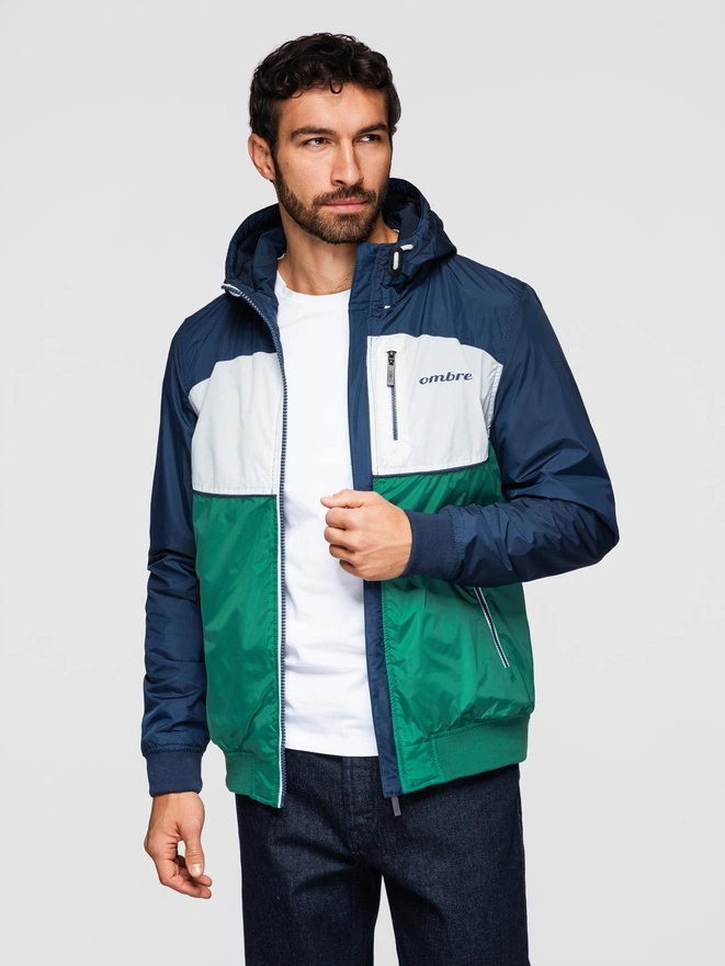 Jachetă sport ușoară colorată pentru bărbați cu fleece - verde și albastru marin V20 OM-JANP-0194
