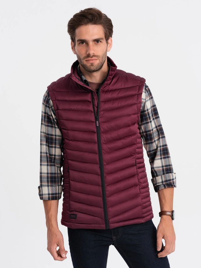 Men's quilted vest - dark red V54