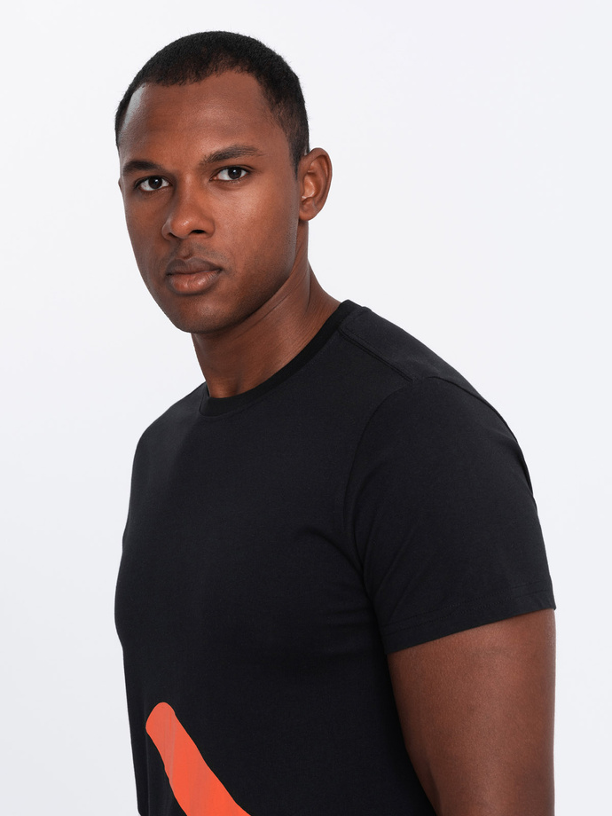 Men's cotton t-shirt with contrasting two-tone print - black V1 OM-TSPT-0219 