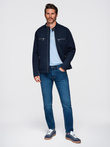 Men's biker jacket with collar and pockets - navy blue V1 OM-JALP-0157