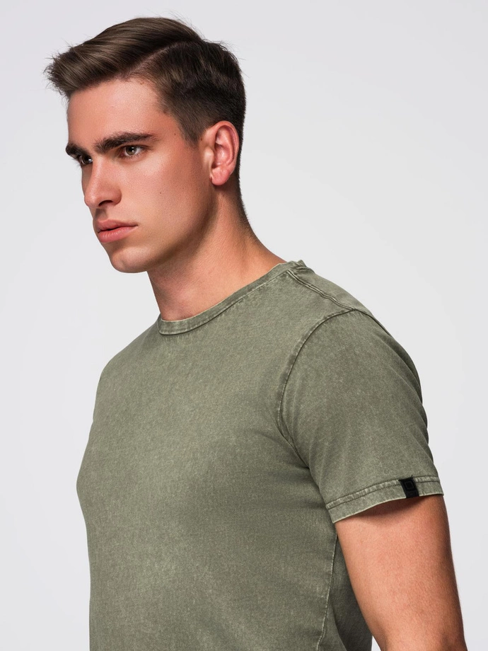 Tricou pentru bărbați cu efect de spălare - olive V4 OM-TSWT-0116