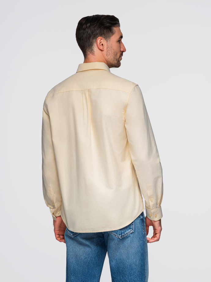 Cămașă oxford elegantă pentru bărbați cu broderie și buzunar - albastru V1 OM-SHOS-0173