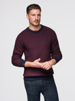 Men's contrast weave sweater with round neckline - maroon V1 OM-SWSW-0122