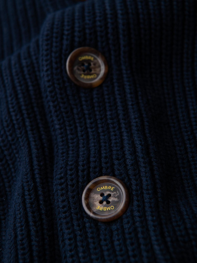 Men's cotton cardigan sweater with shawl collar - navy blue V1 OM-SWCD-0153