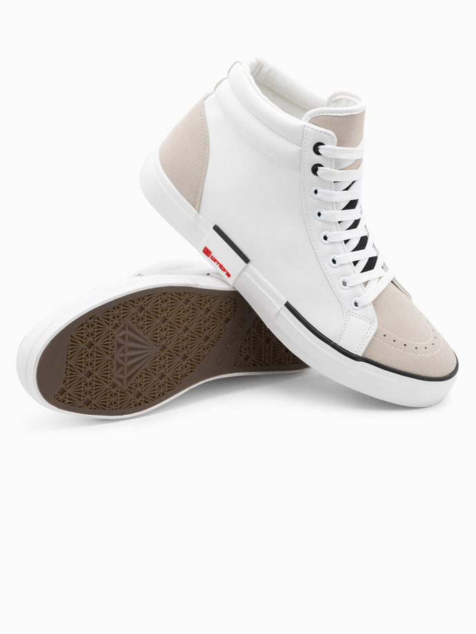 Vyriški aukšti klasikiniai sportiniai bateliai su dygsniuotu batviršiu - balti ir smėlio spalvos V1 OM-FOTH-0127