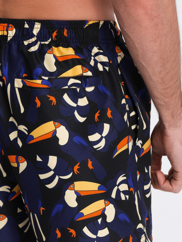 Men's swim shorts in toucans - black and navy blue V1 OM-SRBS-0140