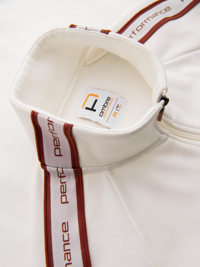 Hanorac elastic pentru bărbați cu bordură și guler înalt - crem V2 OM-SSZP-0224