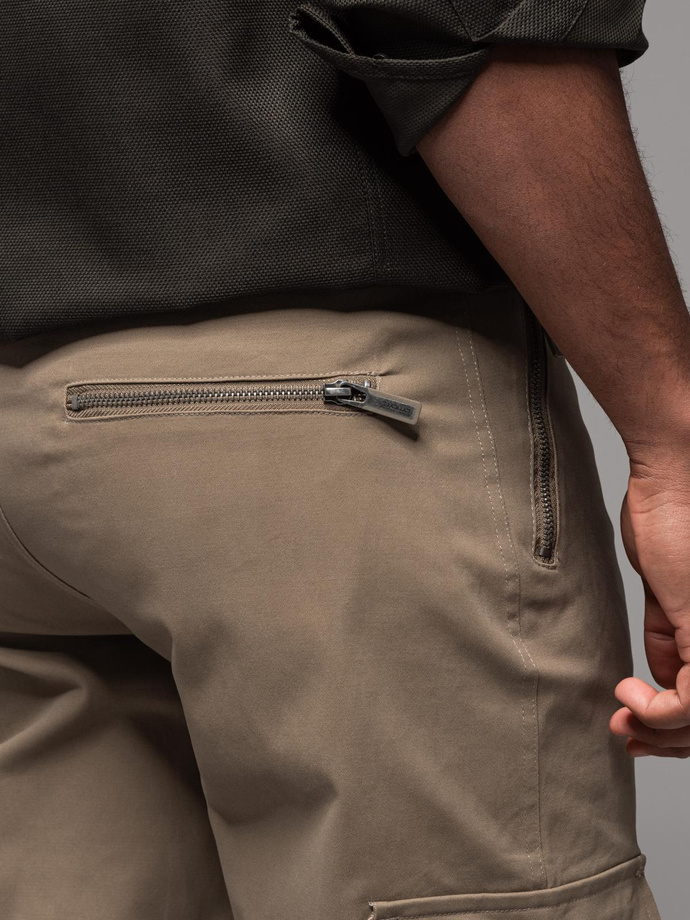 Pánske cargo nohavice STRAIGHT LEG s vreckami na zips - khaki V3 OM-PACG-0204