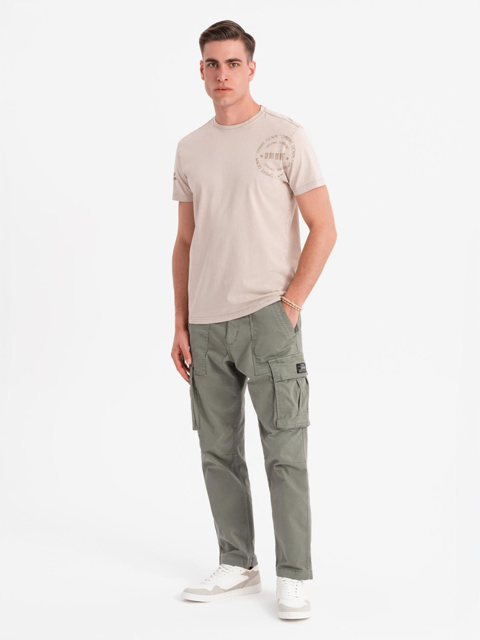 Tricou din bumbac imprimat cu decolteu rotund - negru V2 OM-TSFP-0225