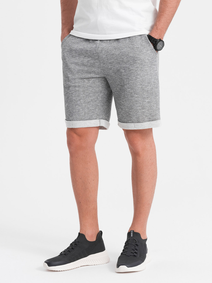 Vyriški LOOSE FIT šortai iš melanžinio audinio - pilki V6 OM-SRSK-0116