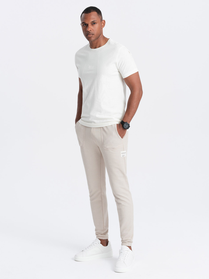 Pantaloni de trening bărbătești din tricot structurat - bej deschis V1 OM-PASK-0211