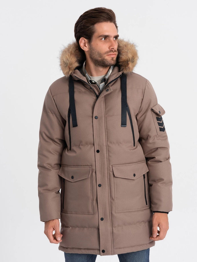 Jachetă parka de iarnă pentru bărbați - maro deschis V6 OM-JALJ-0132