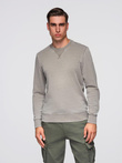 Washed men's sweatshirt with decorative stitching at the neckline - beige V2 OM-SSDS-0131