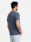 Men's BASIC classic cotton T-shirt with a serape neckline - blue melange V18 OM-TSBS-0145