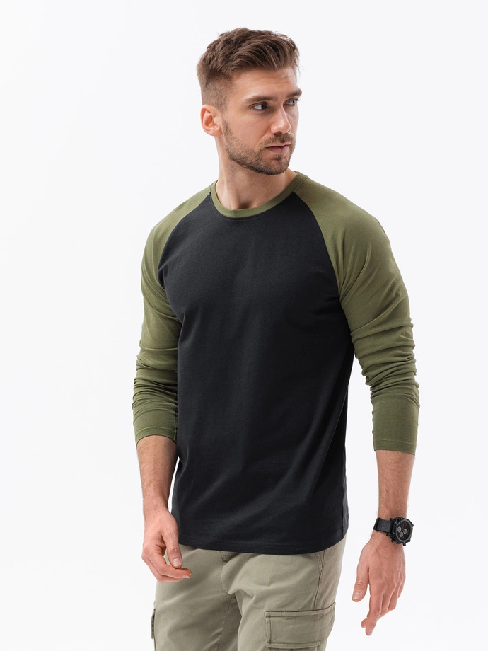 Men's Longsleeve with Reglan Sleeve - Black and Olive V3 L155