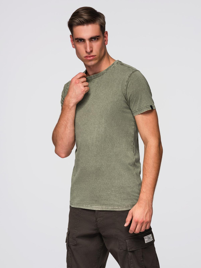 Tricou pentru bărbați cu efect de spălare - olive V4 OM-TSWT-0116