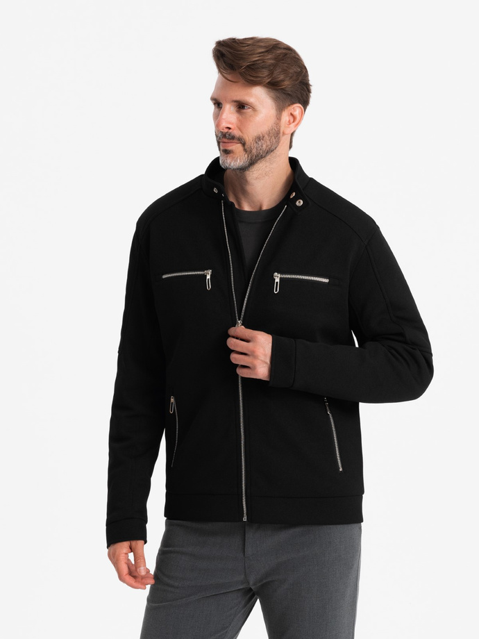 Vyriška dviratininko striukė su atsegama apykakle ir kišenėmis - juoda V2 OM-JALP-0157