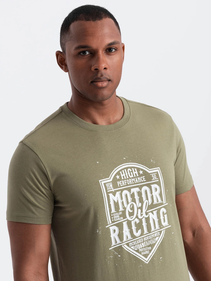 Men's motorcycle style printed t-shirt - olive V2 OM-TSPT-0125