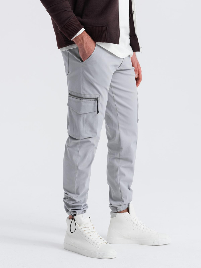 Men's STRAIGHT LEG cargo pants with triangle pocket pin - gray V3 OM-PACG-0196