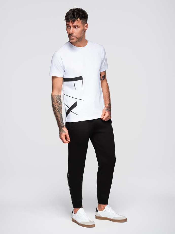 Men's sweatpants with ribbed legs and rubber print - black V1 OM-PASK-0223