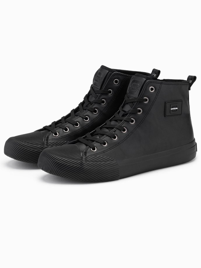 Men's high-top sneakers with decorative toe box - black V1 OM-FOTH-0157