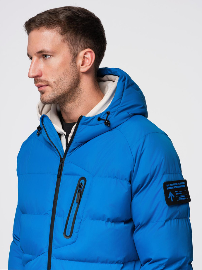 Warmed quilted men's jacket with raglan sleeves - blue V2 OM-JAHP-0302