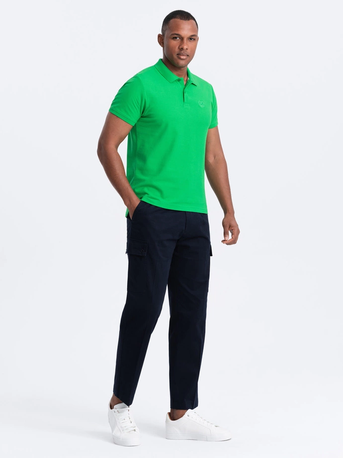 Tricou polo BASIC BASIC pentru bărbați, o singură culoare, din tricot piqué - verde neon V25 OM-POBS-0100