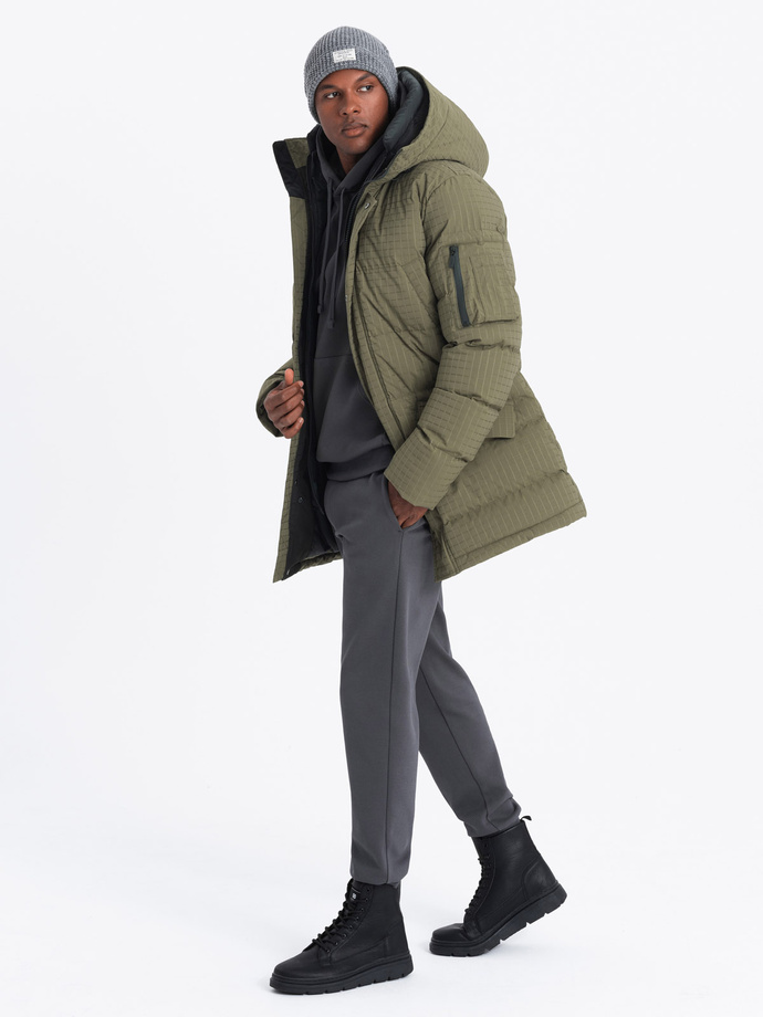 Outdoorová dlouhá pánská bunda parka - olivová V4 OM-JALJ-0201