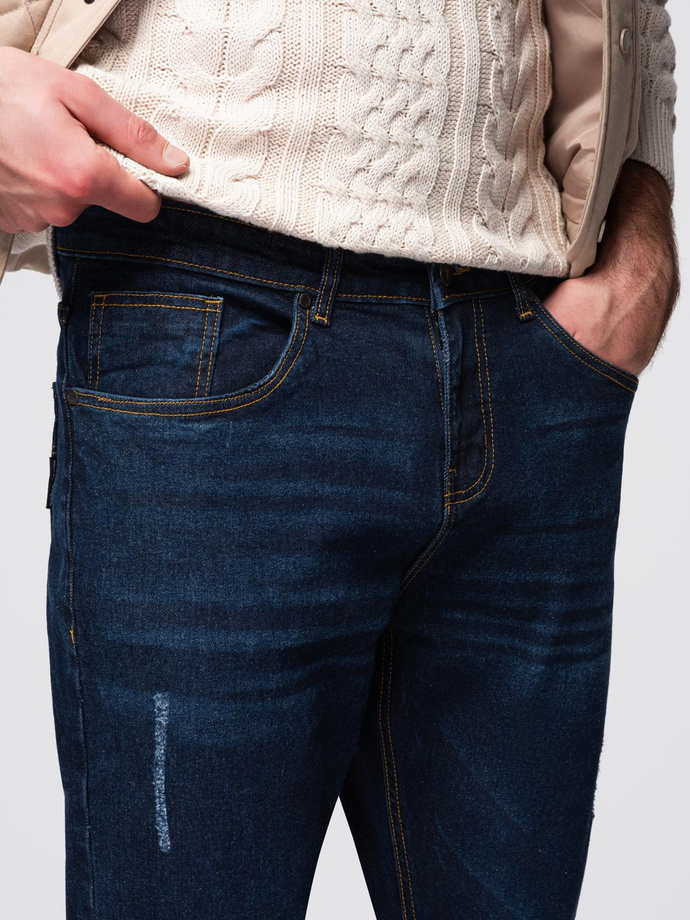 Men's denim pants with REGULAR FIT rubbing - dark blue V4 OM-PADP-0241