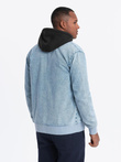 Pánská džínová bunda bomber s efektem stone wash - světle modrá V3 OM-JADJ-0163