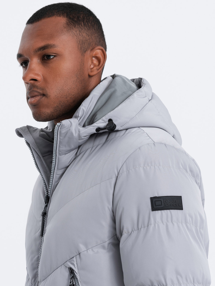 Men's winter jacket with unusual quilting - gray V6 OM-JAHP-0127