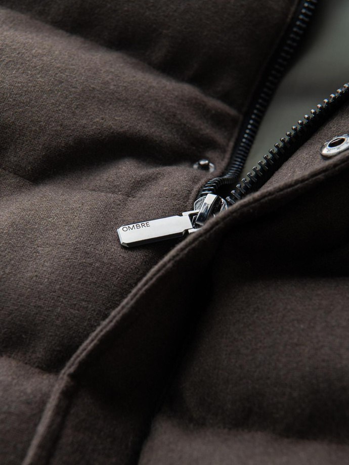 Pánska prešívaná bunda bez rukávov s vlnou - olivový melír V4 OM-JAVJ-0200