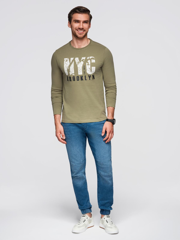 Men's urban print longsleeve - olive V1 OM-LSPT-0131