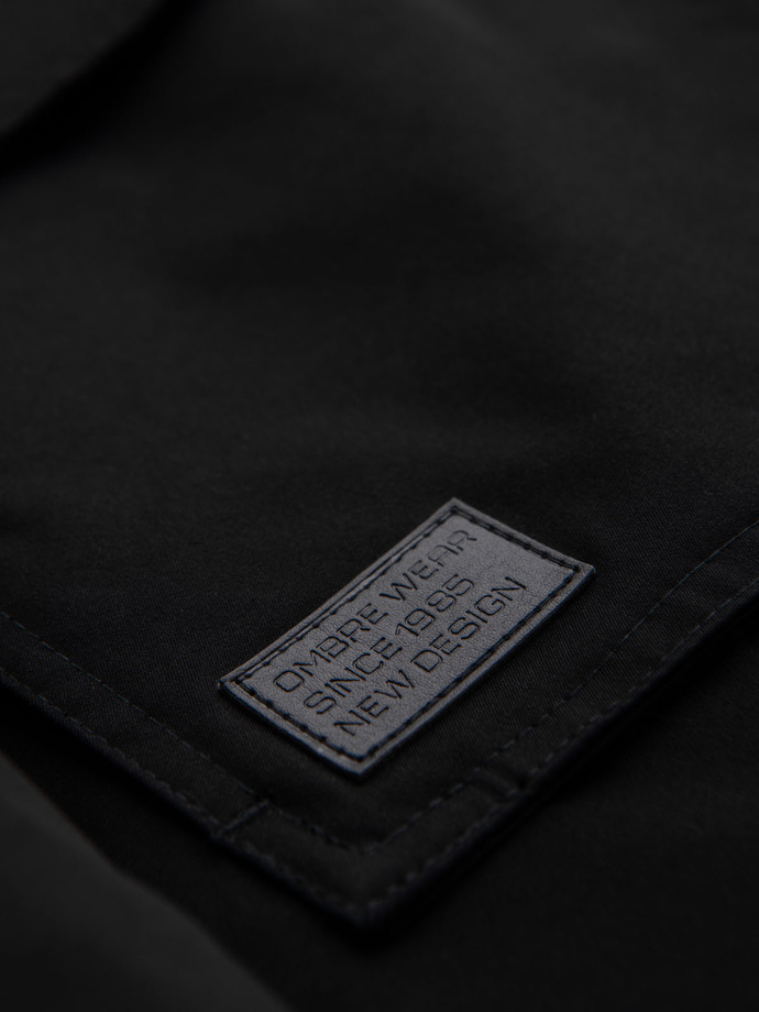 Men's long parka jacket with sheepskin - black V4 OM-JAPJ-0316