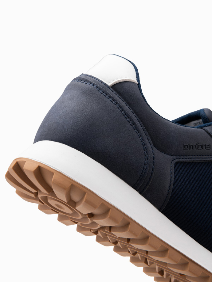 Patchwork shoes men's sneakers with combined materials - navy blue V6 OM-FOSL-0144