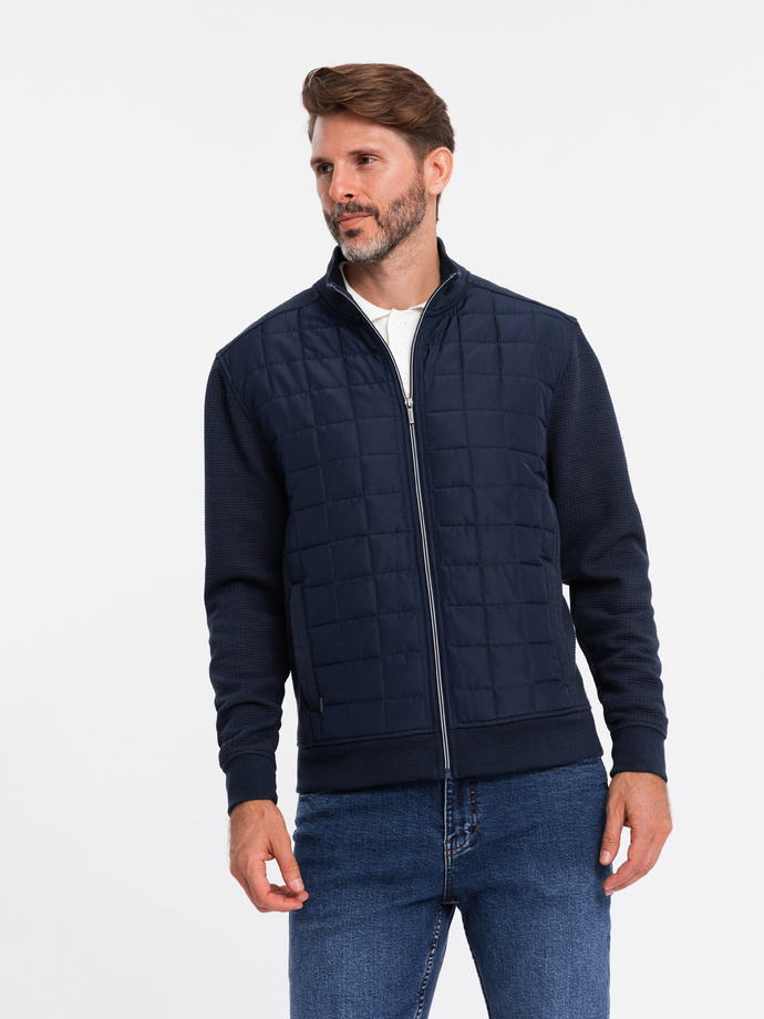Men's lightweight unzipped jacket with quilted front - navy blue V1 OM-JANP-0193
