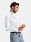Cămașă bărbătească SLIM FIT din bumbac cu model - alb V2 OM-SHCS-0151
