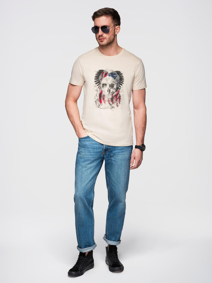 Tricou bărbătesc din bumbac cu inscripții mari - negru V2 OM-TSPT-0193