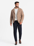 Men's quilted jacket with jacket cut - beige V5 OM-JALP-0188