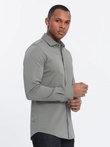 Cămașă bărbătească din bumbac REGULAR din tricot jerseu simplu - kaki deschis V4 OM-SHCS-0138