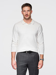 Men's polo sweater with embroidery on chest - white V2 OM-POLS-0140