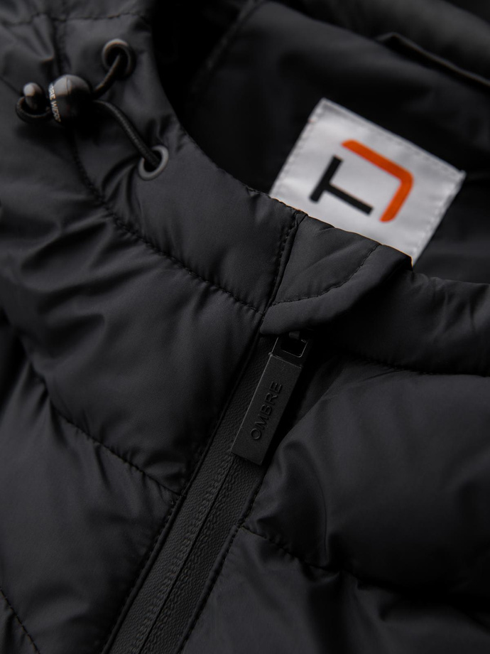 Jachetă izolată matlasată pentru bărbați cu mâneci raglan - negru V4 OM-JAHP-0302