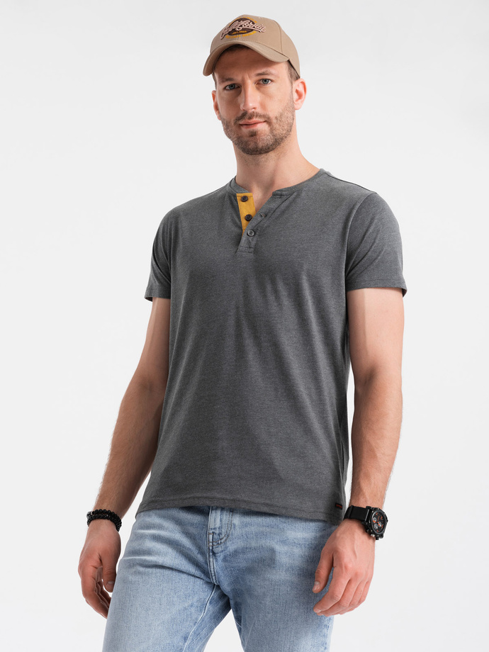 Tricou bărbătesc cu decolteu rotund tip henley - grafit V6 OM-TSCT-0155