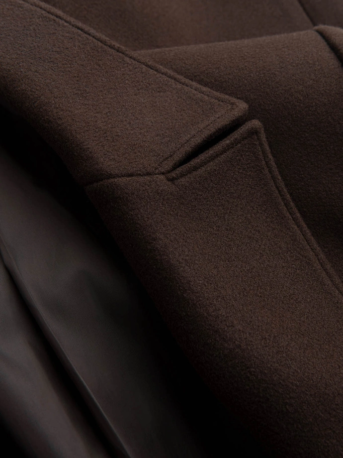 Pánský dvouřadový kabát s ozdobnými knoflíky - tmavě hnědý V3 OM-COWC-0109